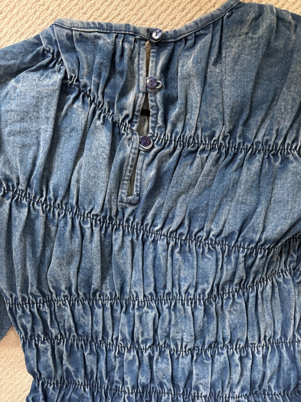 Reclaimed Vintage Blue Denim Puff-Sleeve Shirred Top - Picture 10 of 13